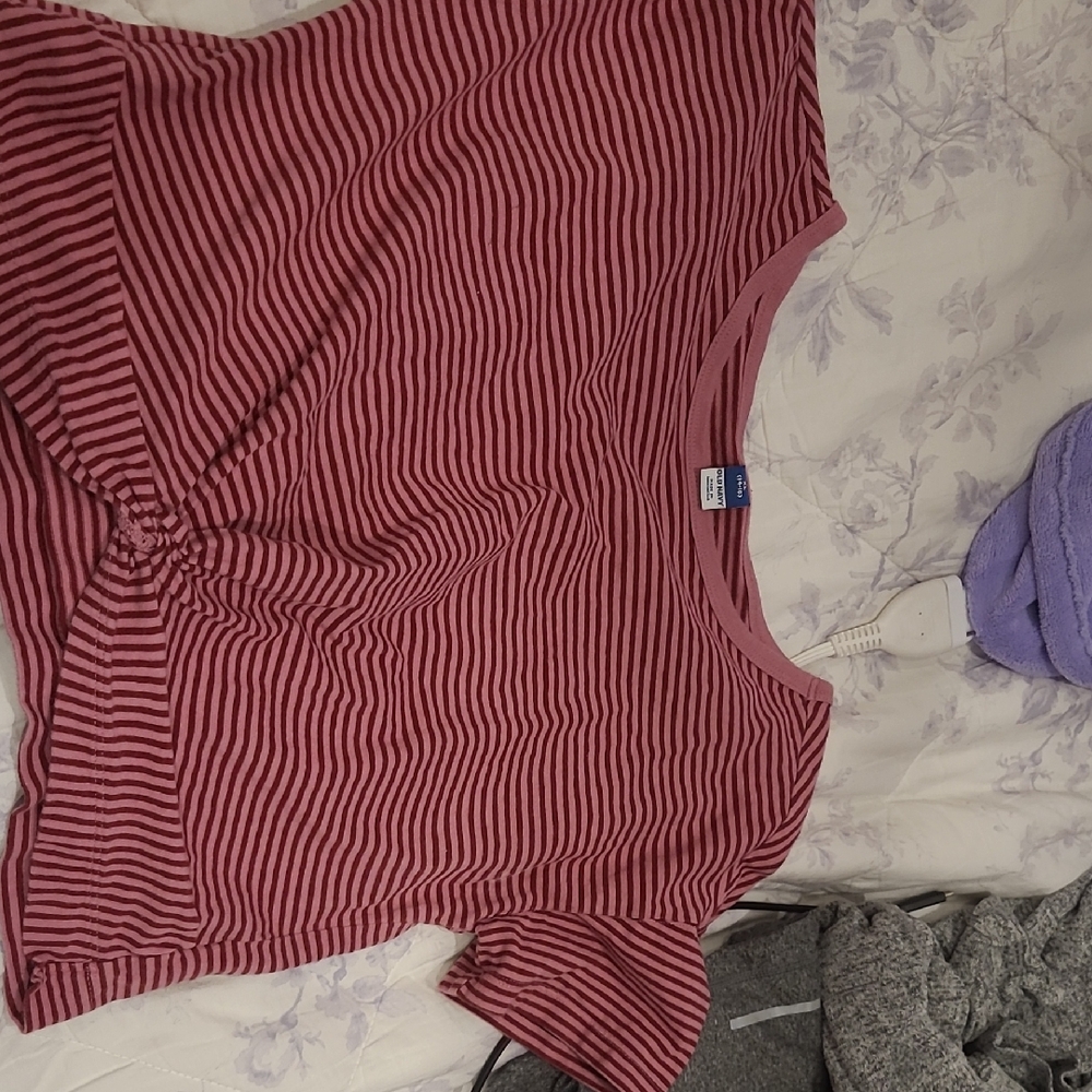 Old Navy Pink Stripped Cropped Shirt Womens Size XL (14-16)